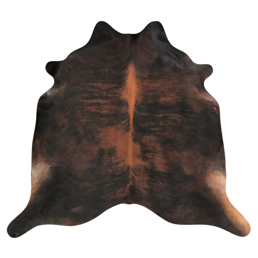 Natural Brazilian cowhide rug in Espresso & Mocha with Brindle markings, 203 x 244 cm
