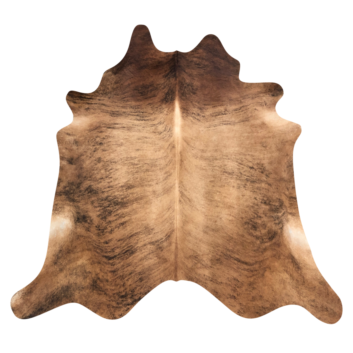 Natural Brazilian cowhide rug in Caramel, Espresso & Mocha with Brindle markings, 232 x 251 cm