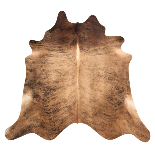 Natural Brazilian cowhide rug in Caramel, Espresso & Mocha with Brindle markings, 232 x 251 cm
