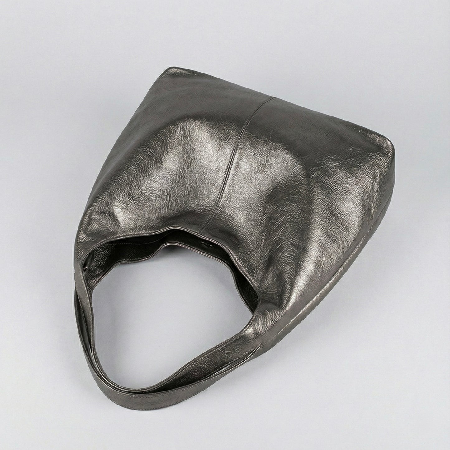 Silvia Metallic Suede Slouch Bag by Clemés, Titanium