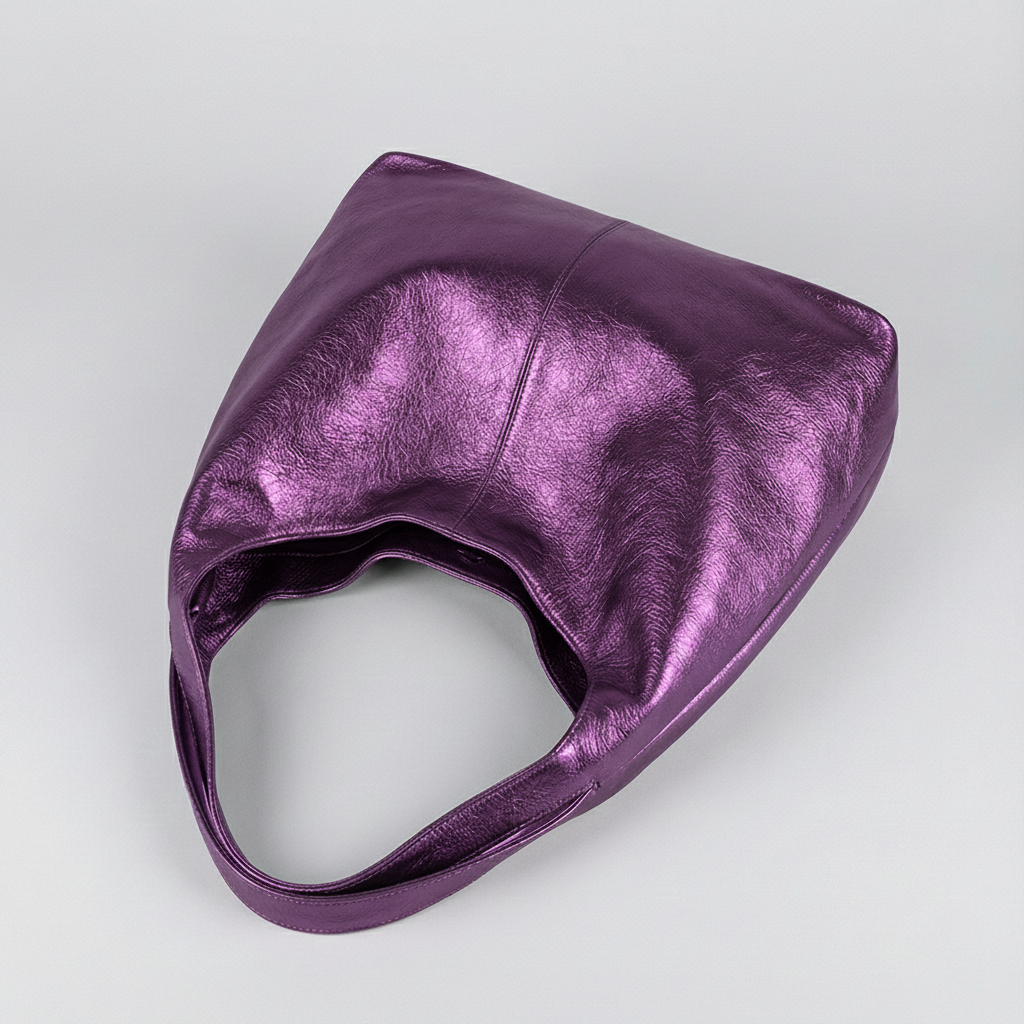 Silvia Metallic Suede Slouch Bag by Clemés, Purple