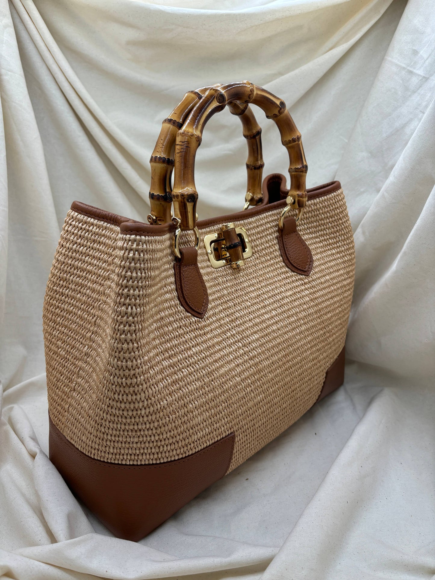 Ginevra Bamboo-Handle Raffia Bag by Clemés