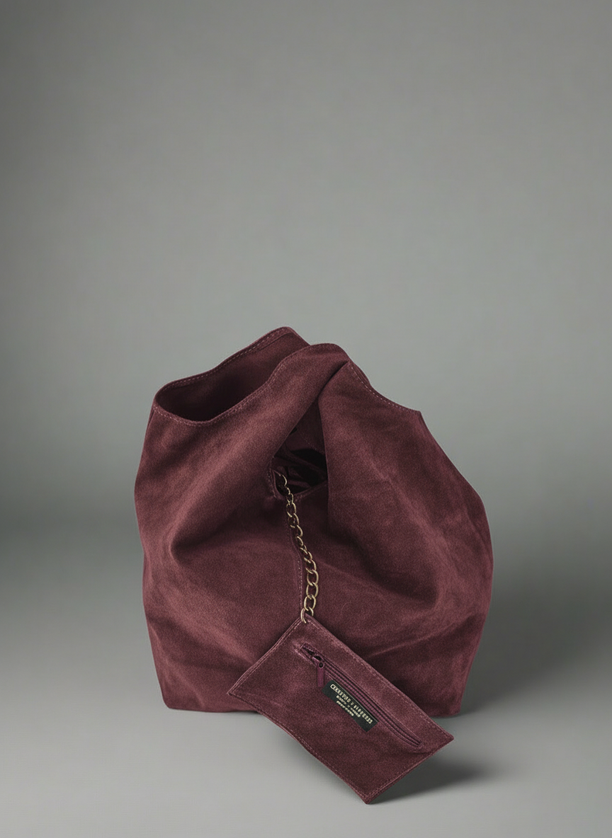 Giannina Suede Leather Shoulder Tote Bag With Internal Pouch by Clemés (Mulberry)