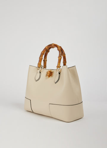 Ginevra Bamboo-Handle Leather Bag by Clemés in White, studio shot