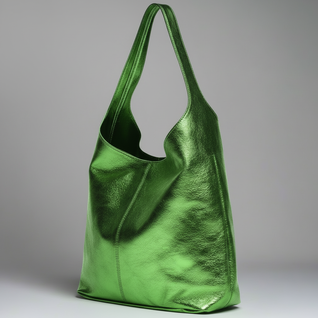 Silvia Metallic Suede Slouch Bag by Clemés, Green