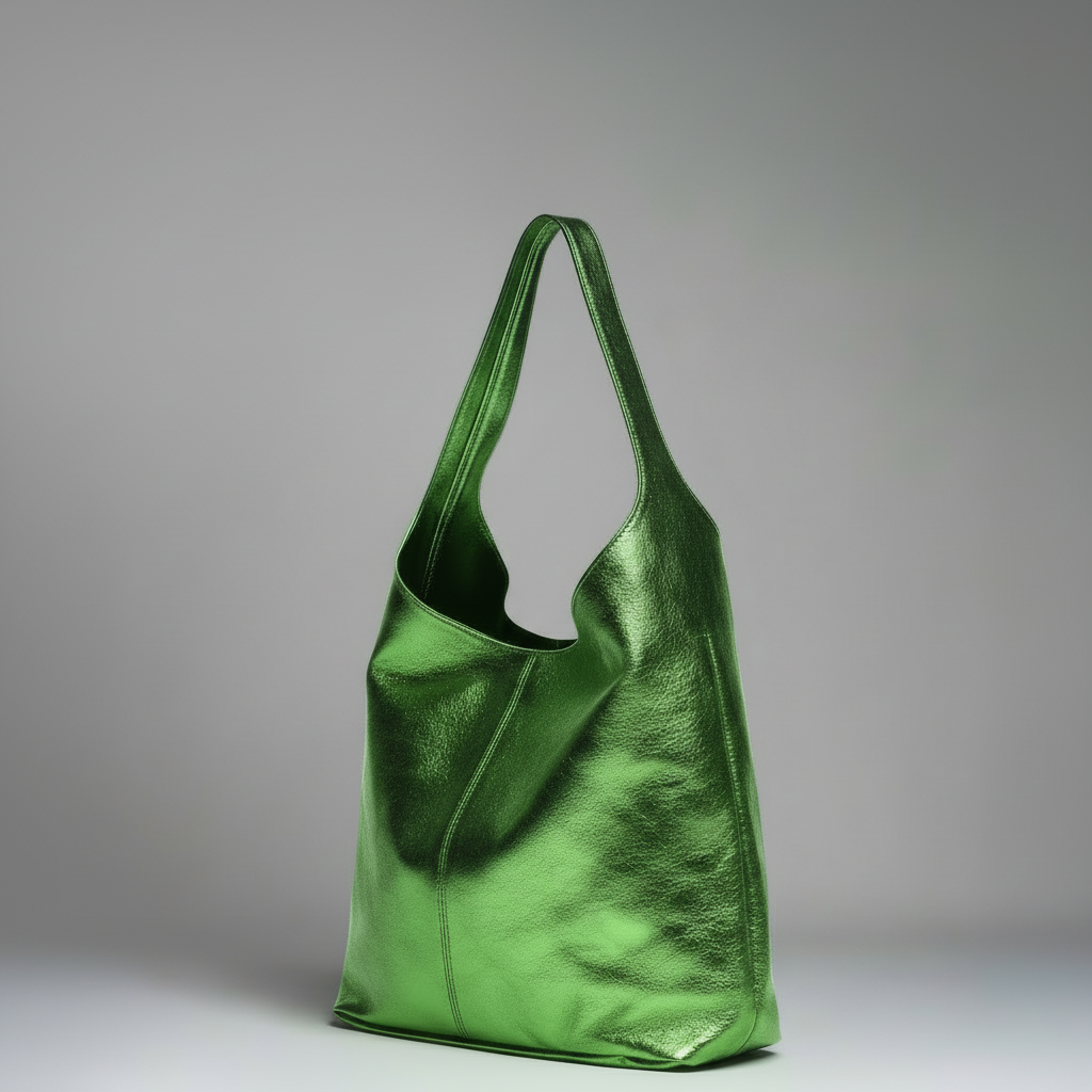 Silvia Metallic Suede Slouch Bag by Clemés, Green