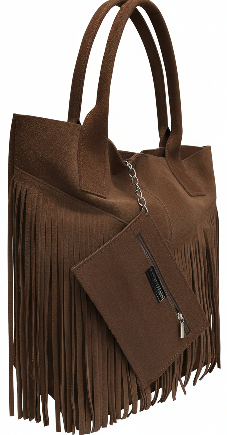 Isadora Suede Fringe Leather Tote Bag with Matching Jewellery Case by Clemés (4 Colours)