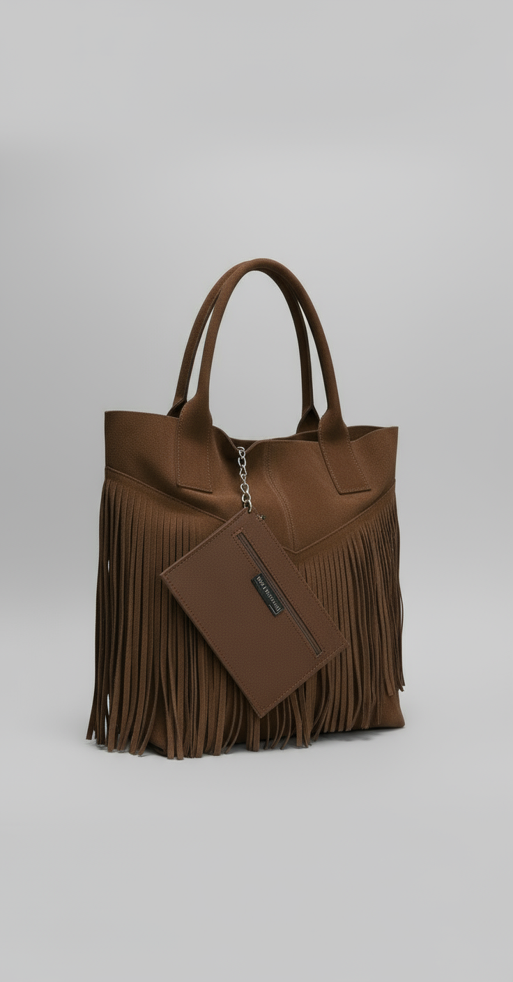 Isadora Suede Fringe Leather Tote Bag with Matching Jewellery Case by Clemés (4 Colours)