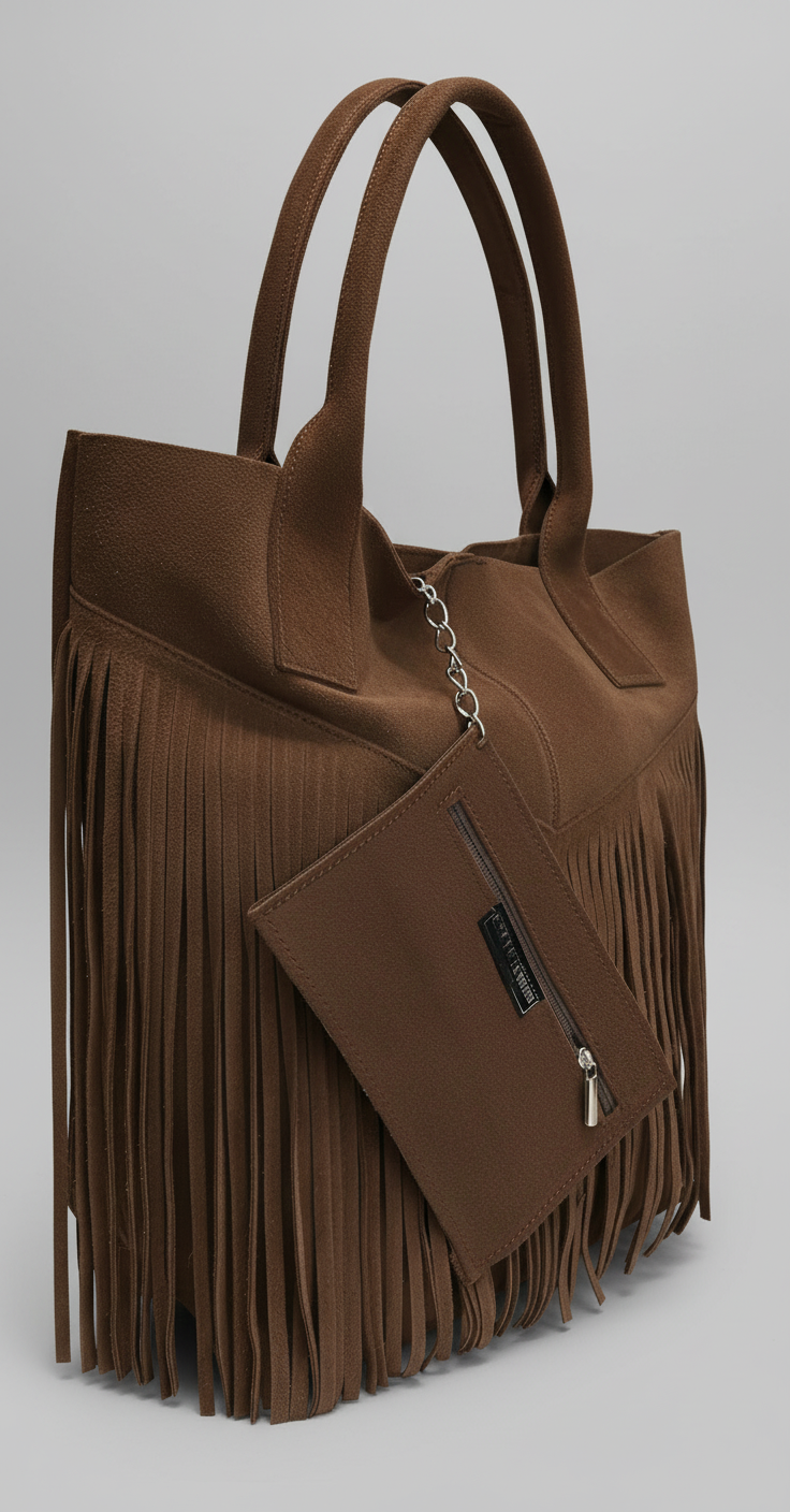 Isadora Suede Fringe Leather Tote Bag with Matching Jewellery Case by Clemés (4 Colours)