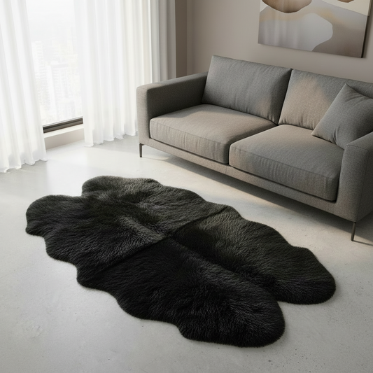 Natural Premium New Zealand Sheepskin Rug & Throw, Quad, W105 x L180 cm, Black