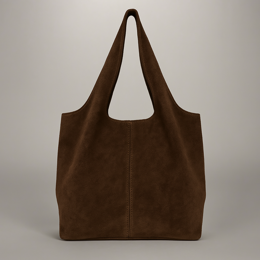 Giannina Suede Leather Shoulder Tote Bag With Internal Pouch by Clemés (Chocolate)