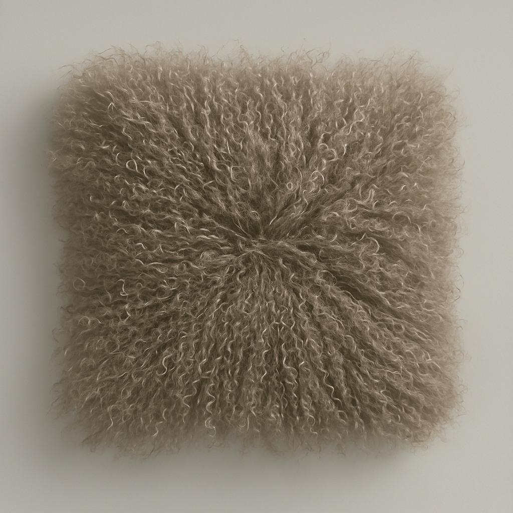 Natural Premium Mongolian Tibetan Sheepskin Cushion, 40 x 40 cm