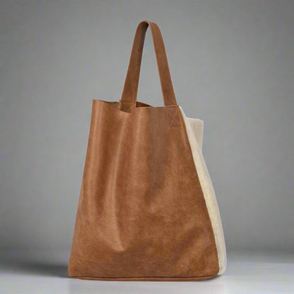 Natural Sheepskin & Leather Shoulder Tote Bag, Yatton