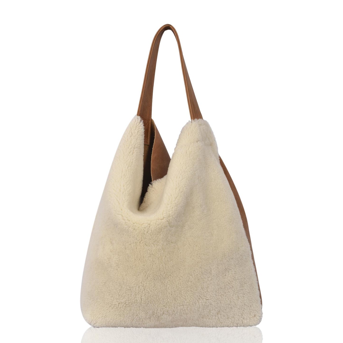 Natural Sheepskin & Leather Shoulder Tote Bag, Yatton