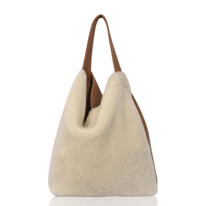 Natural Sheepskin & Leather Shoulder Tote Bag, Yatton