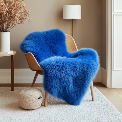 Natural Premium New Zealand Sheepskin Rug & Throw, Single, Large (W65 x L100 cm), Cobalt Blue