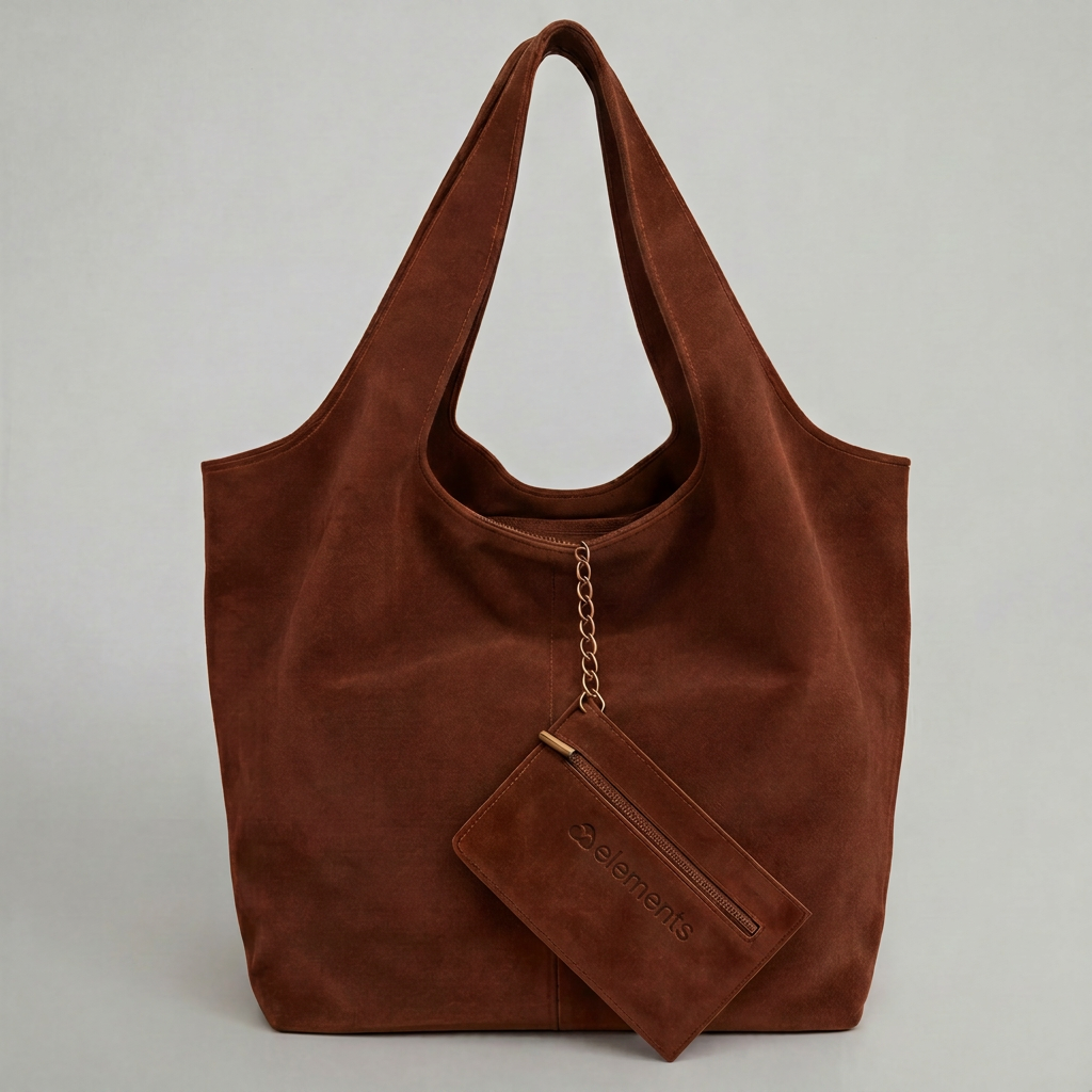 Giannina Suede Leather Shoulder Tote Bag by Clemés (Mocha)