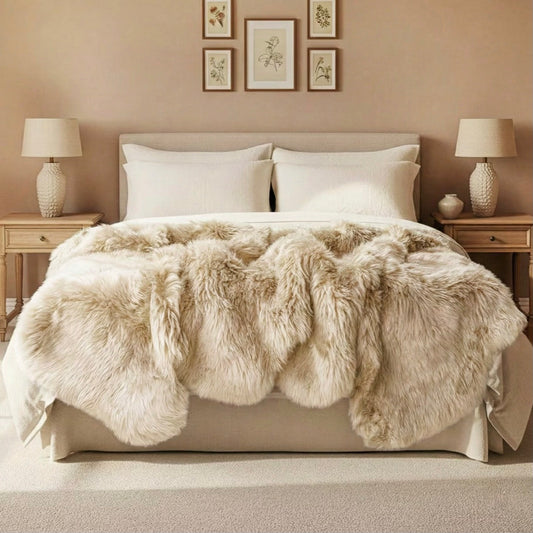 Sexto New Zealand Sheepskin Rug & Throw, 6-Pelt, X-Large, L180 x W150 cm, Oyster (Cloud Dancer)