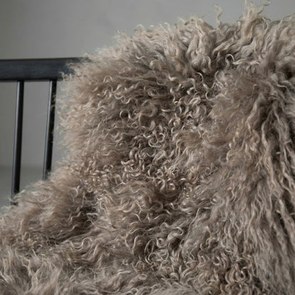 Natural Premium Tibetan Mongolian Sheepskin Rug/Throw, Single, Large (L95 x W60 cm), Taupe