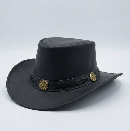 Genuine Leather Outback Hat, Pioneer, Black