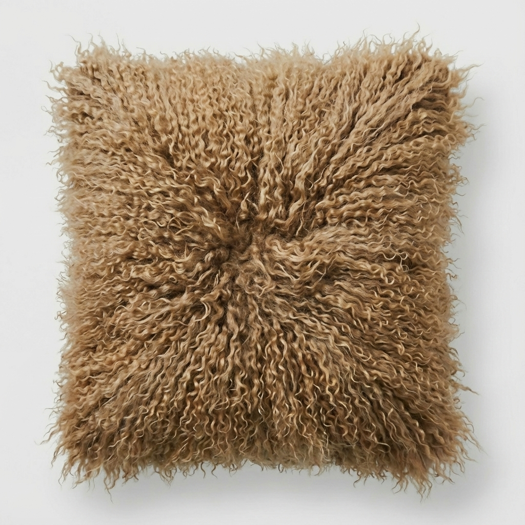 Natural Premium Mongolian Tibetan Sheepskin Cushion, 40 x 40 cm (2 Colours)