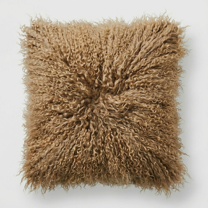 Natural Premium Mongolian Tibetan Sheepskin Cushion, 40 x 40 cm (2 Colours)
