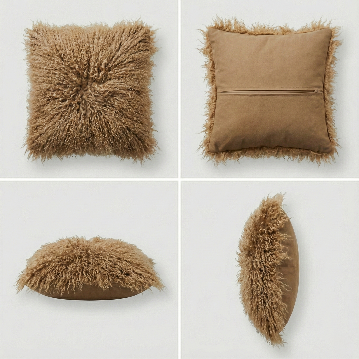 Natural Premium Mongolian Tibetan Sheepskin Cushion, 40 x 40 cm (2 Colours)