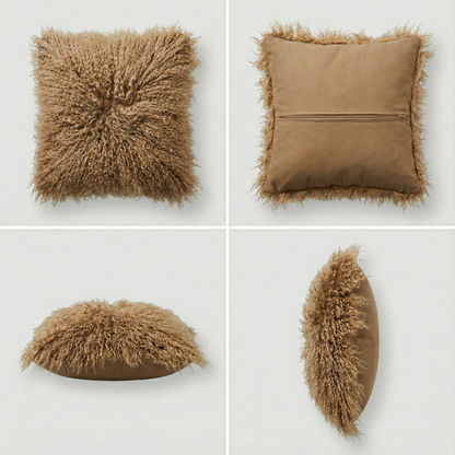 Natural Premium Mongolian Tibetan Sheepskin Cushion, 40 x 40 cm (2 Colours)