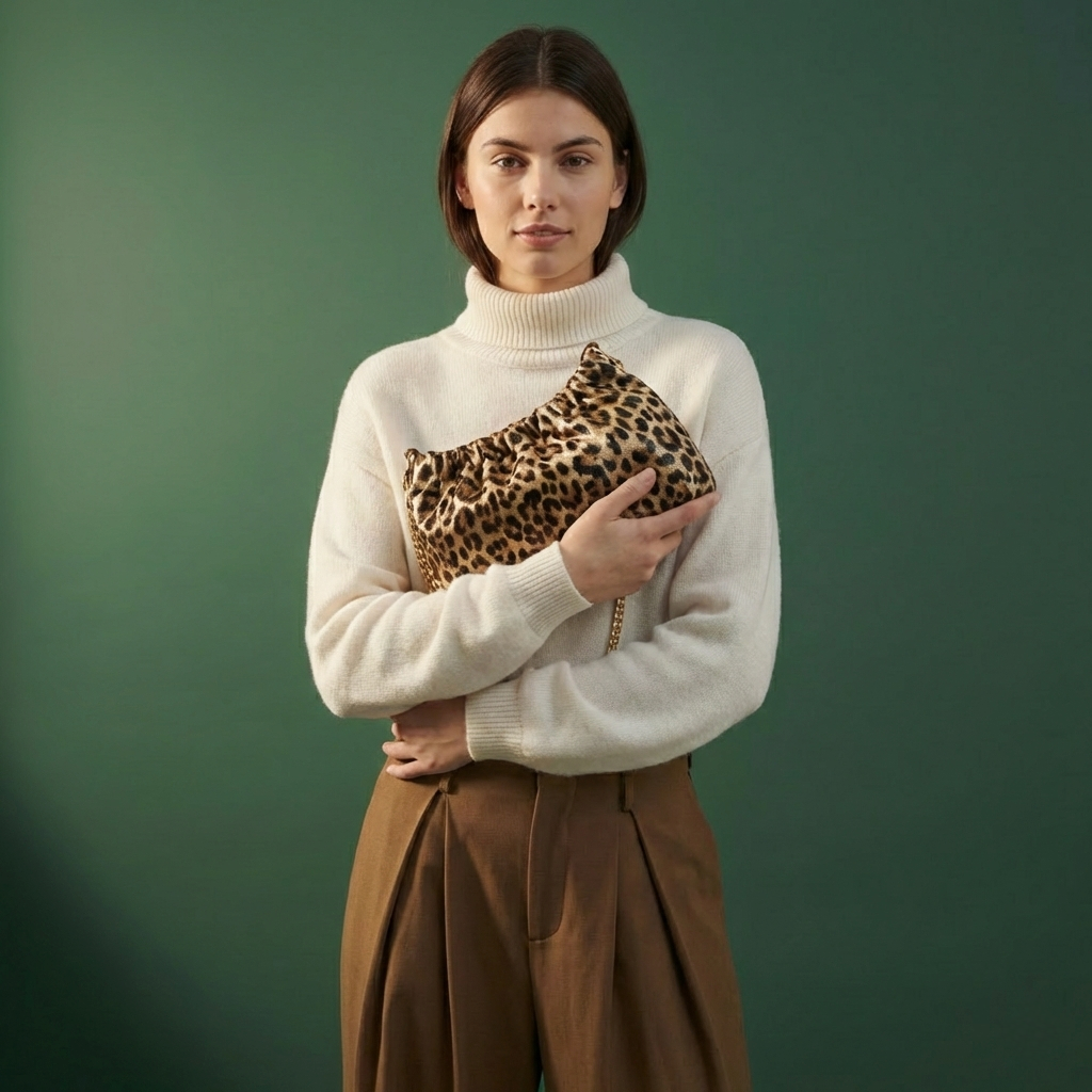 Léopoldine Golden Leopard Leather Crossbody Bag, by Clemés