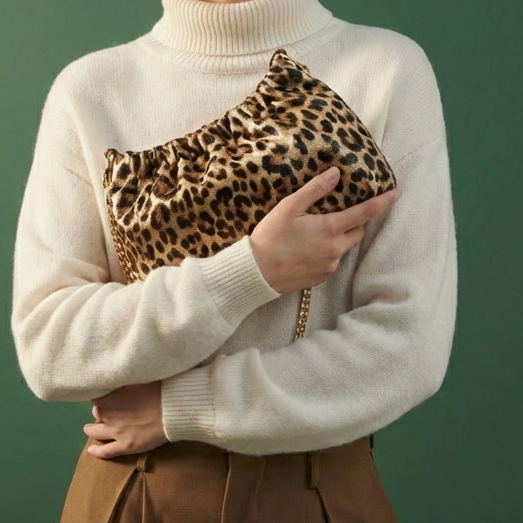 Léopoldine Golden Leopard Leather Crossbody Bag, by Clemés