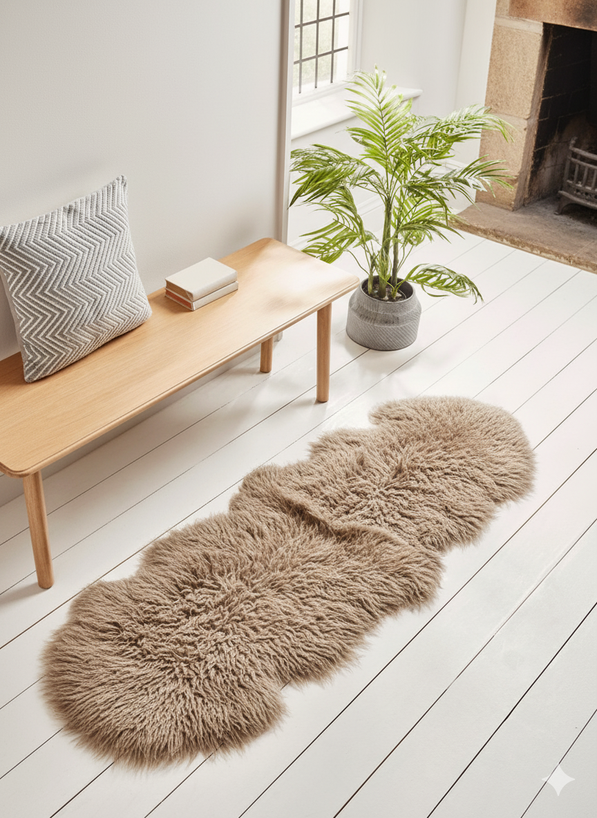 Natural Premium Tibetan Mongolian Sheepskin Rug/Throw, Double (W60 x L170 cm)
