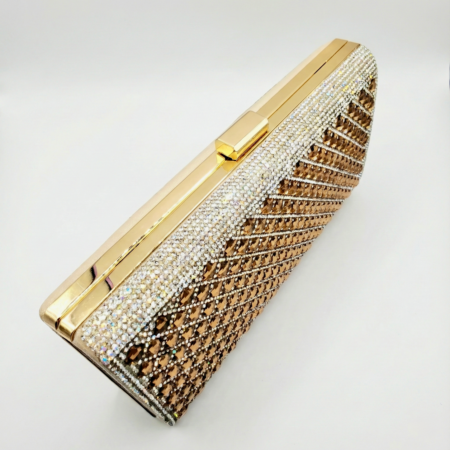 Fiorella Gold Mirrored Box Crystal Clutch Bag by Clemés