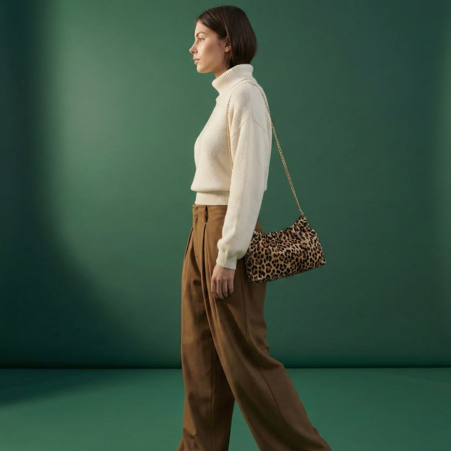 Léopoldine Golden Leopard Leather Crossbody Bag, by Clemés