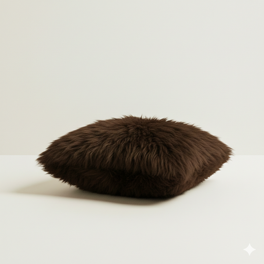 Double-Sided Natural Premium New Zealand Sheepskin Cushion, 35 x 35 cm, Dark Chocolate