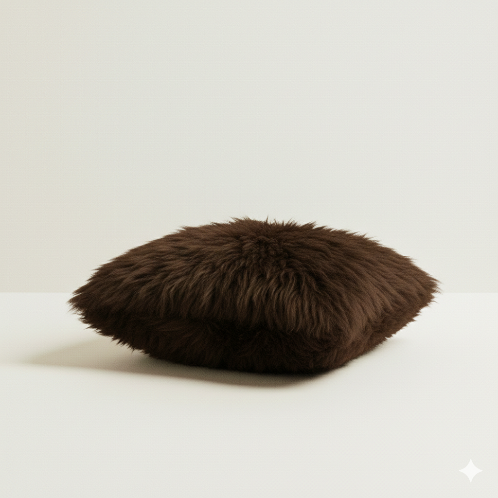 Pair of double-sided Dark Chocolate New Zealand sheepskin cushion covers 35 x 35 cm