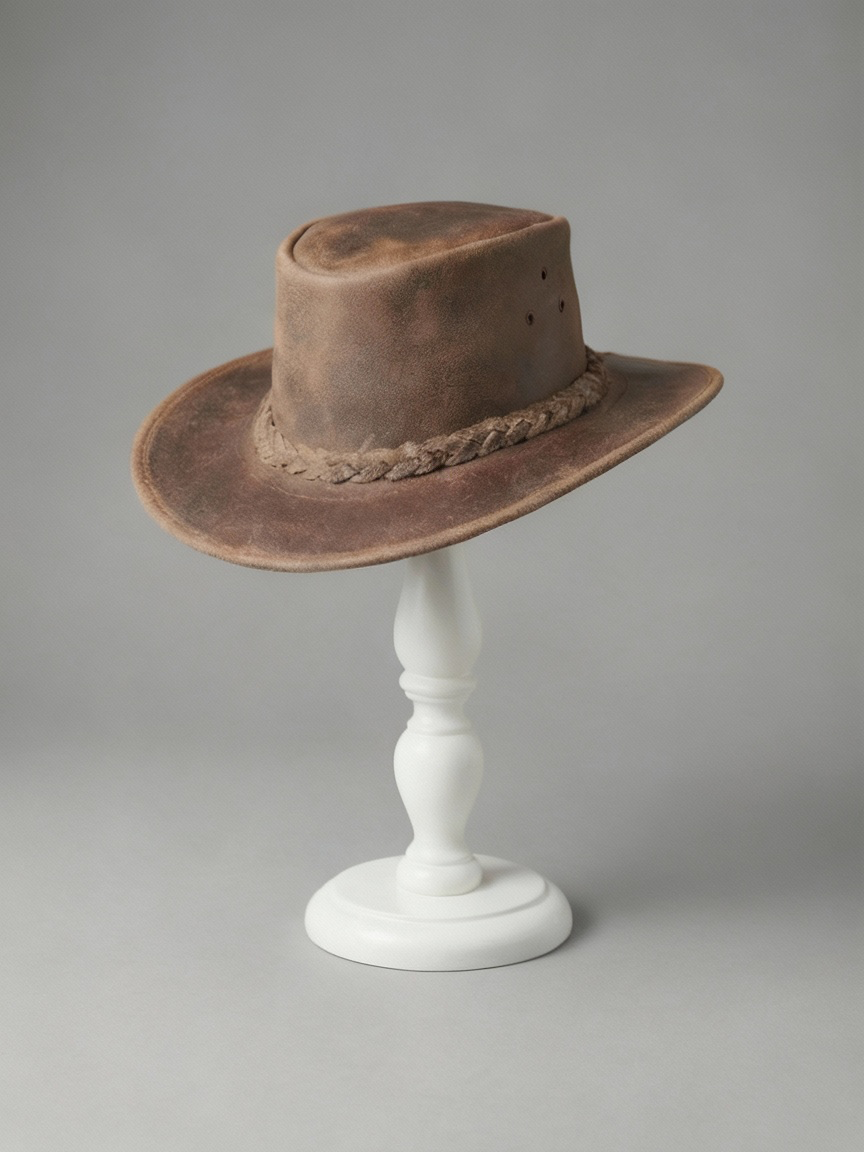 Genuine Distressed Leather Handmade Outback Western Cowboy Hat, Maven, Tobacco Brown