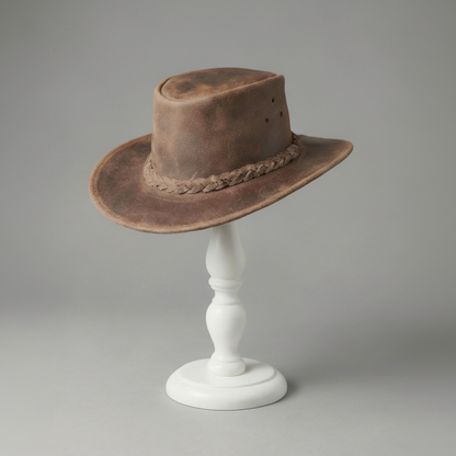 Genuine Distressed Leather Handmade Outback Western Cowboy Hat, Maven, Tobacco Brown