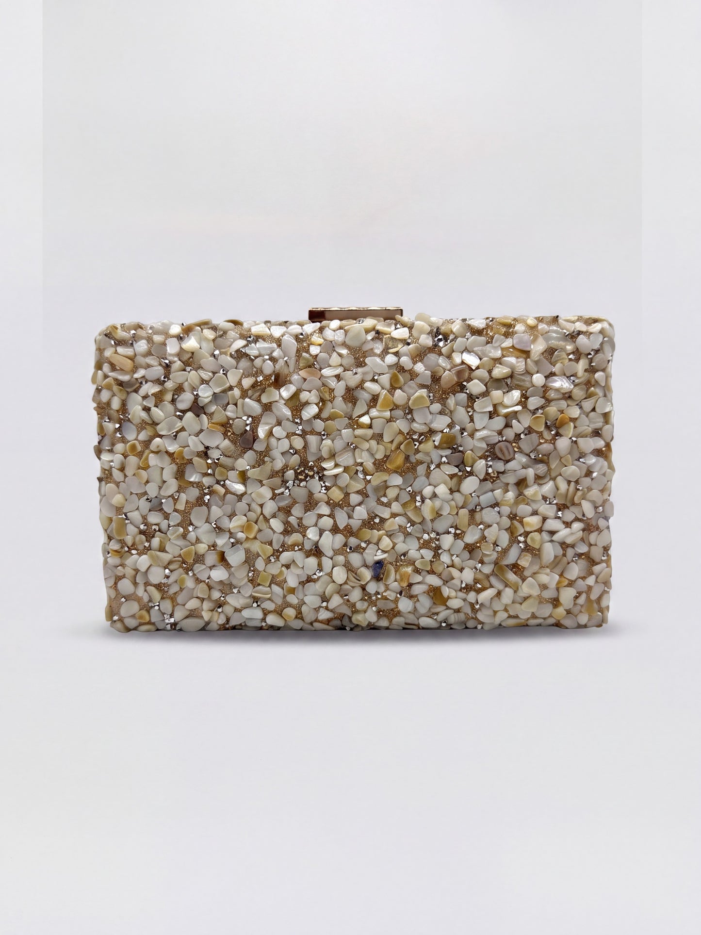 Gemma Natural Stone Box Clutch by Clemés in Beige on light grey studio background