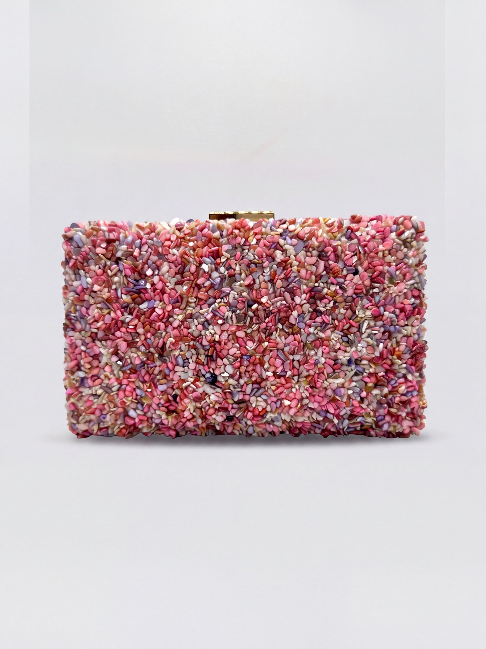 Gemma Natural Stone Box Clutch by Clemés in Fuchsia on light grey studio background