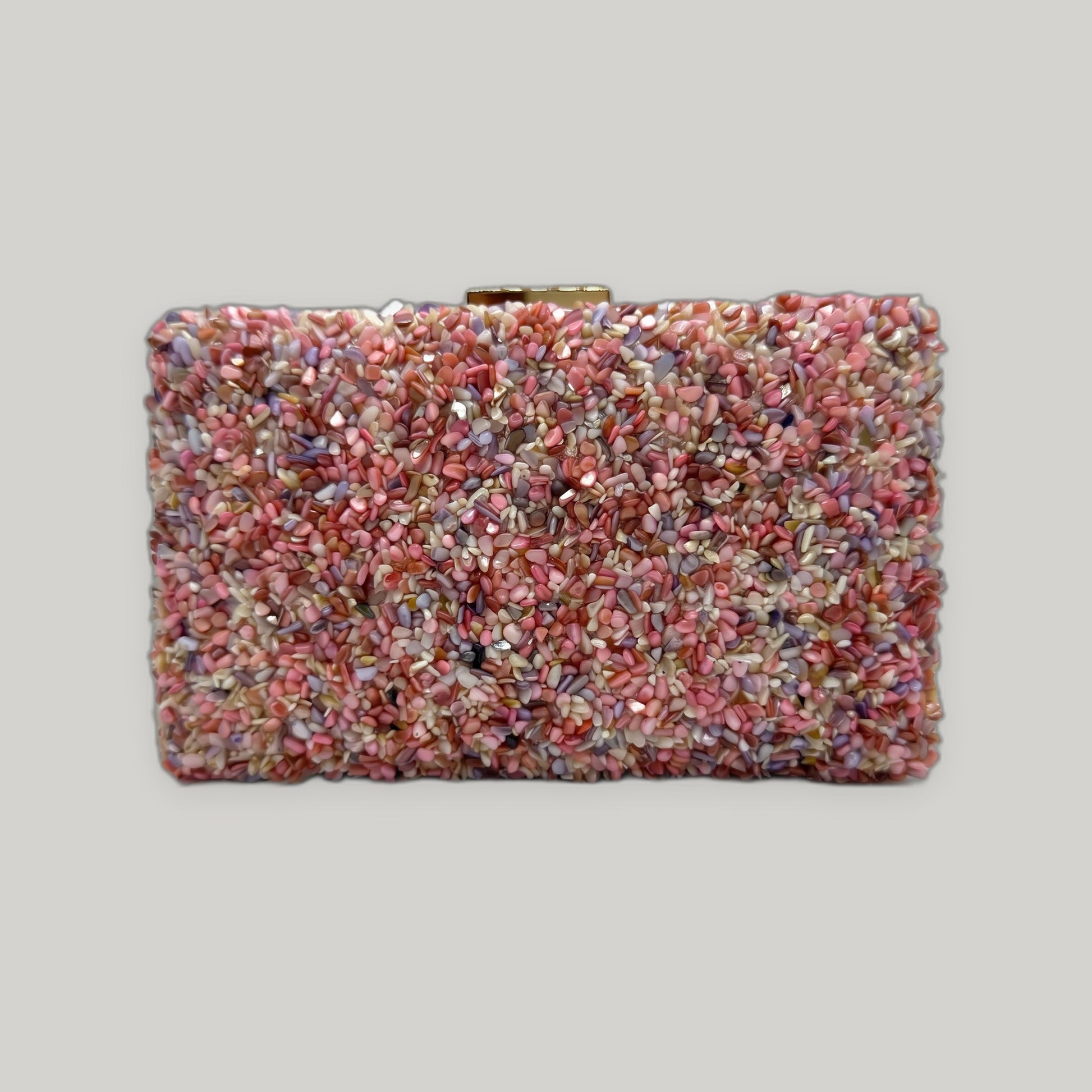 Gemma Natural Stone Box Clutch by Clemés in Fuchsia on light grey studio background