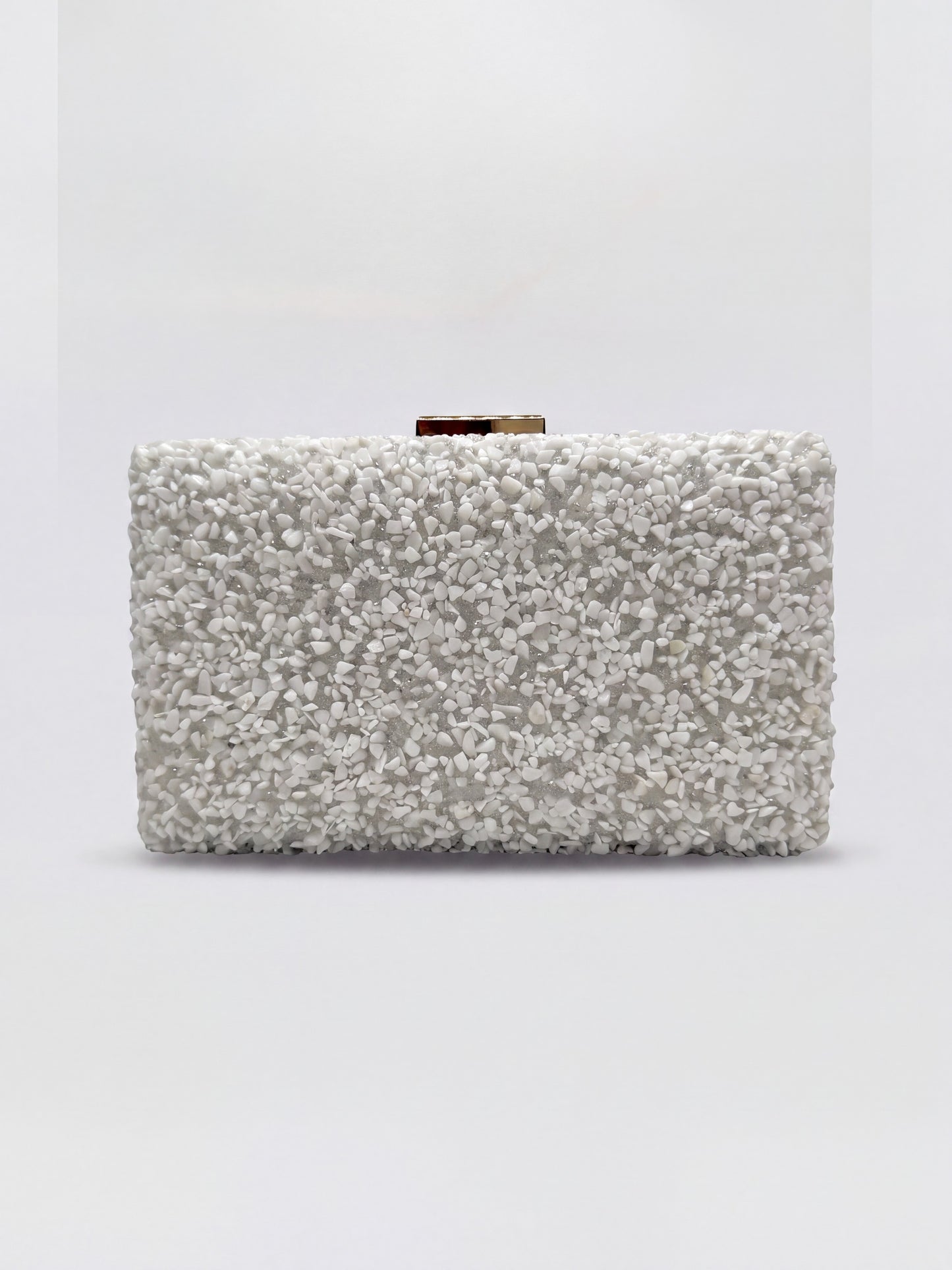 Gemma Natural Stone Box Clutch by Clemés in Ivory on light grey studio background