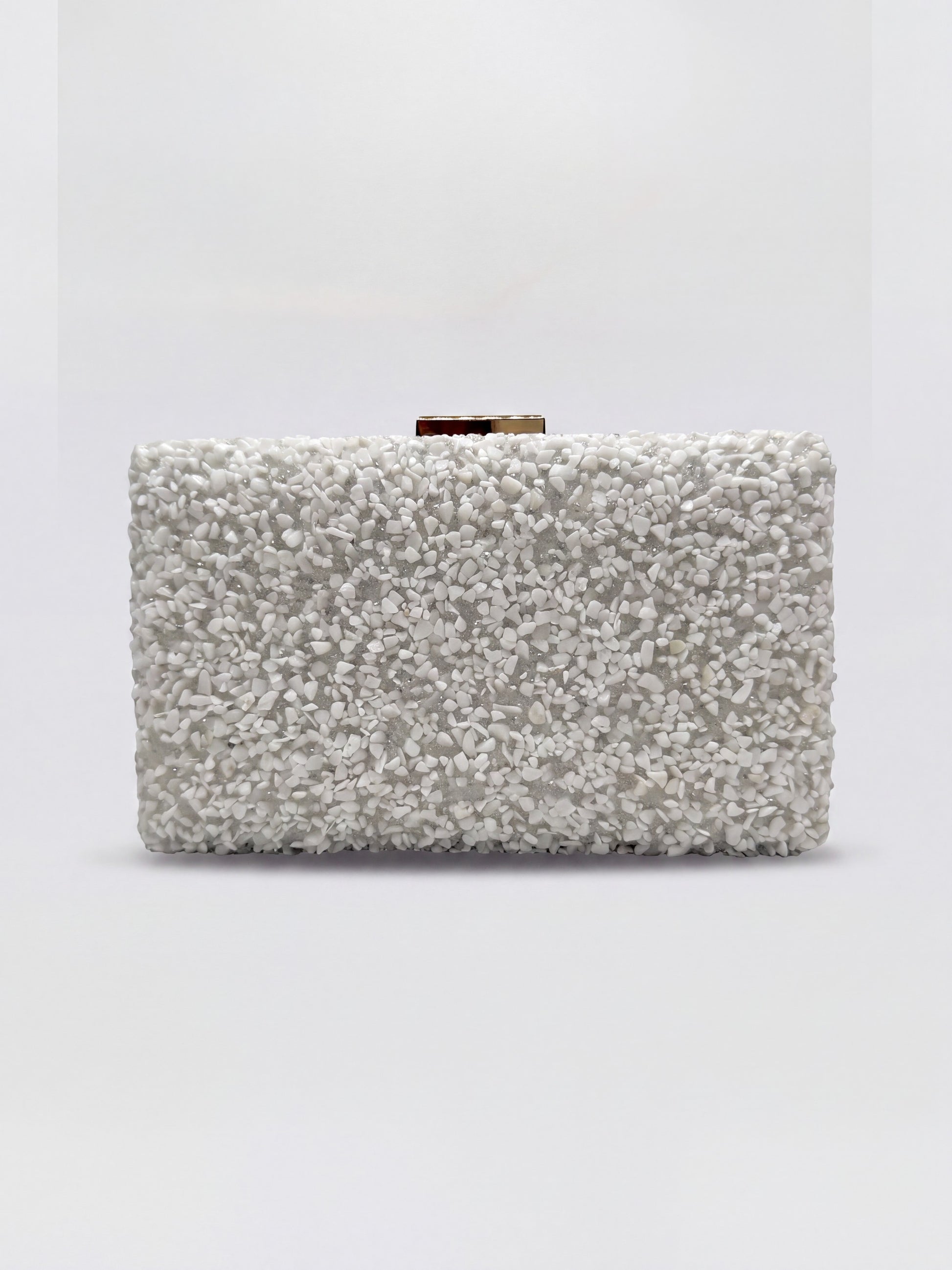 Gemma Natural Stone Box Clutch by Clemés in Ivory on light grey studio background