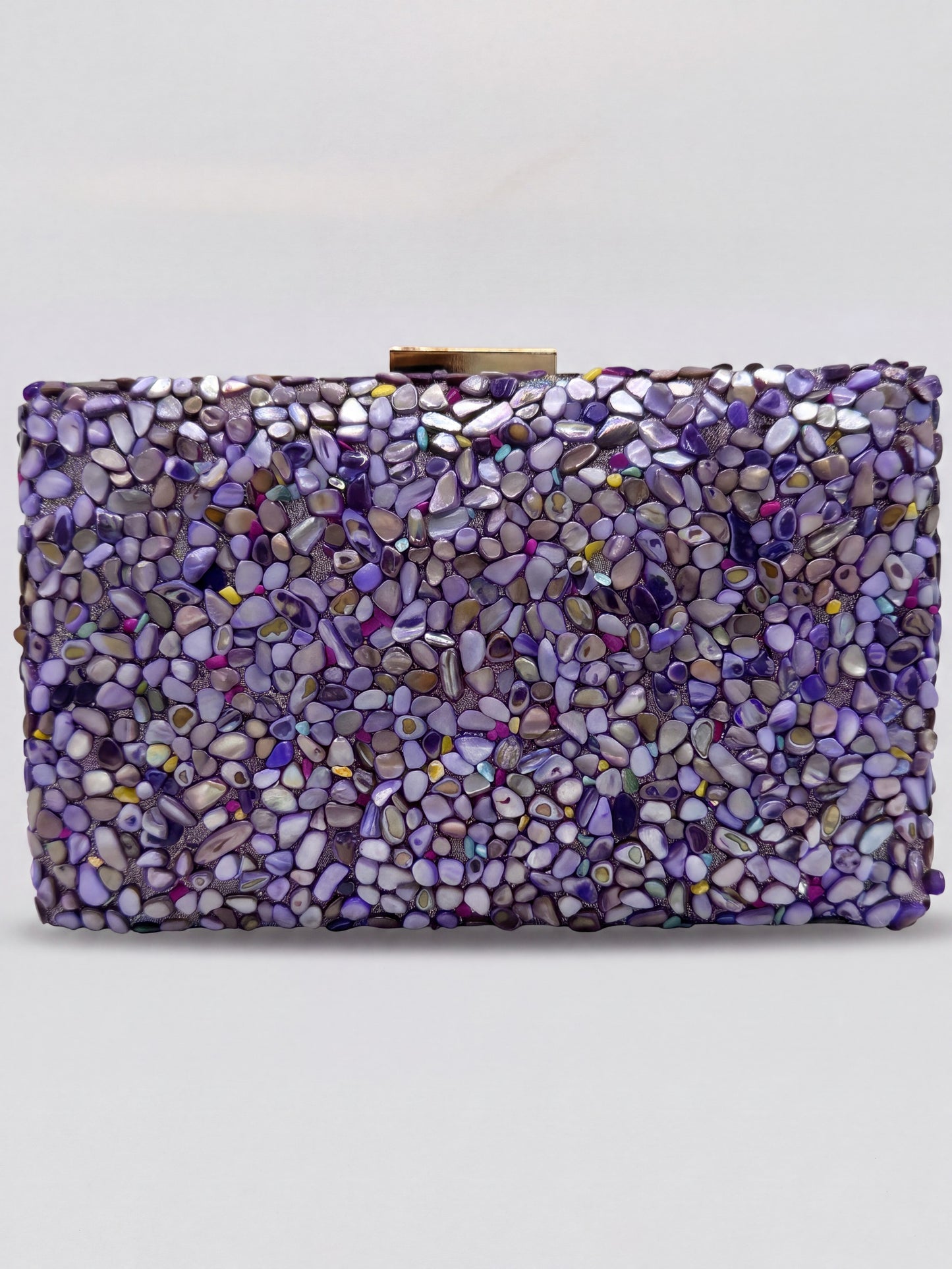 Gemma Natural Stone Box Clutch by Clemés in Lilac on light grey studio background