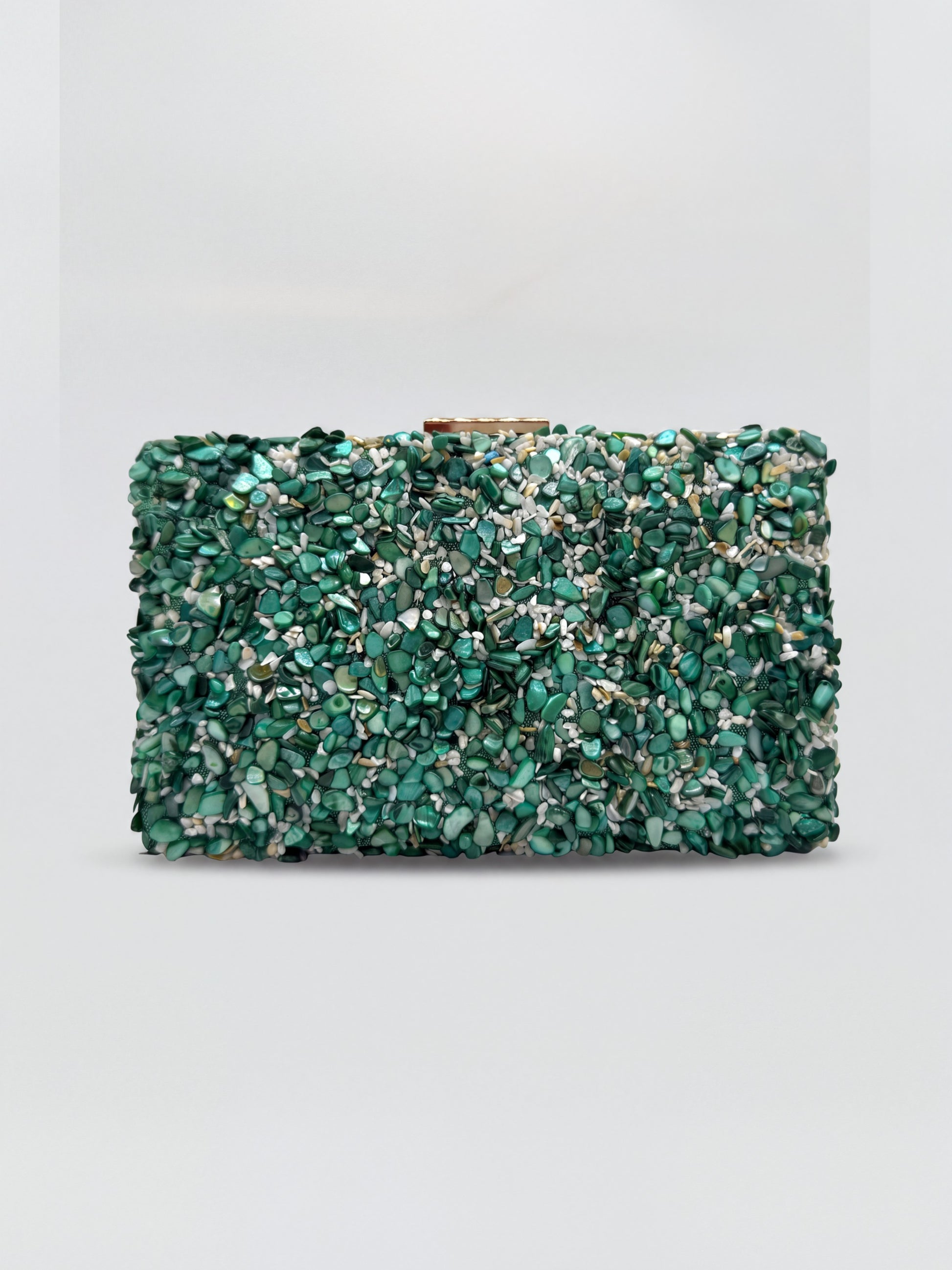 Gemma Natural Stone Box Clutch by Clemés in Turquoise on light grey studio background