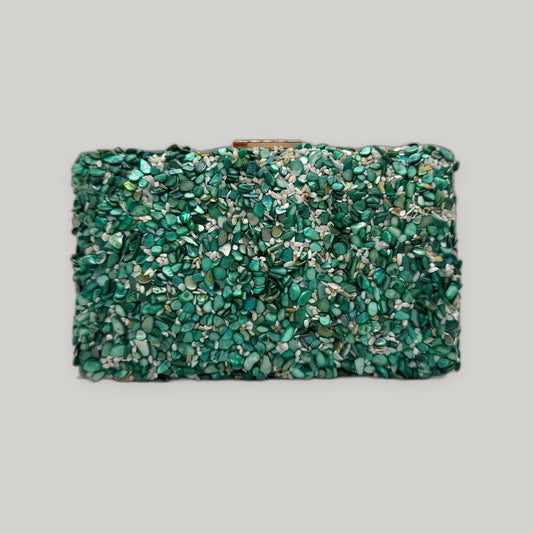 Gemma Natural Stone Box Clutch by Clemés in Turquoise on light grey studio background
