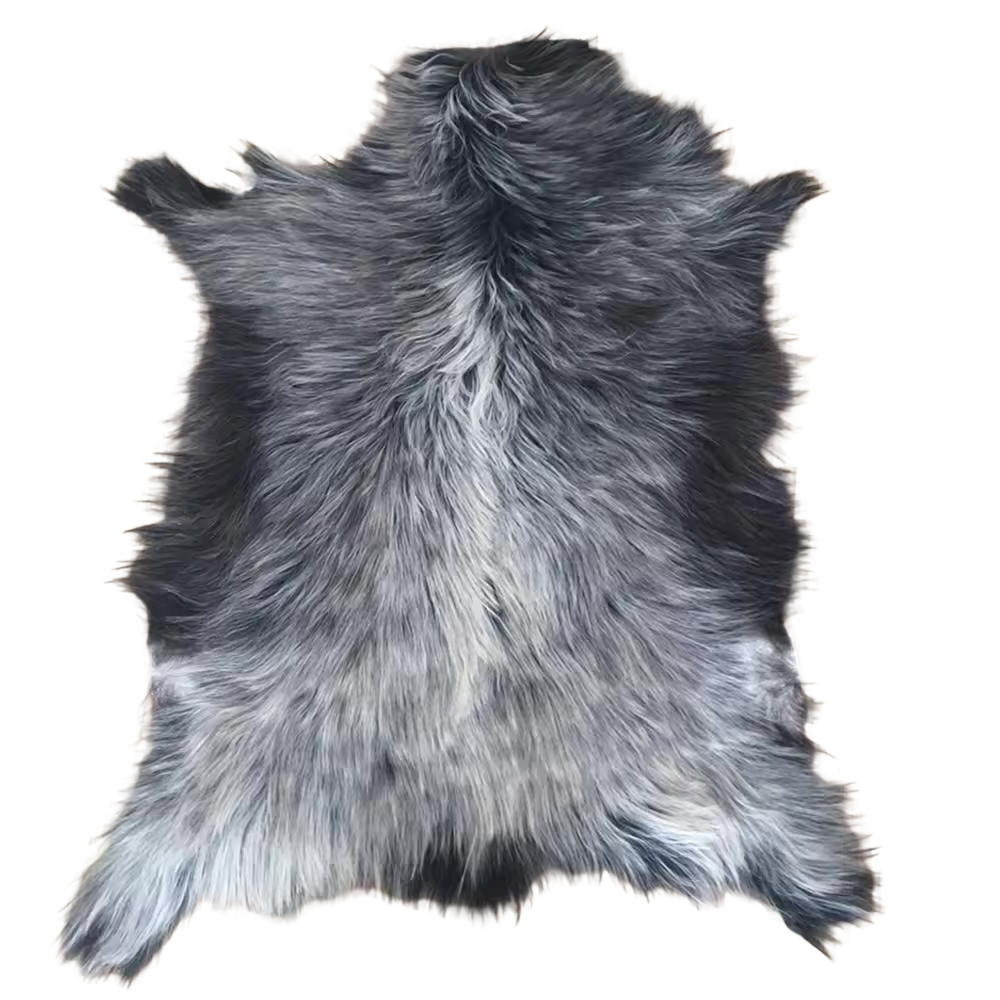 Natural Premium Argentine Criollo Long Hair Goatskin 85 x  70 cm, Grey