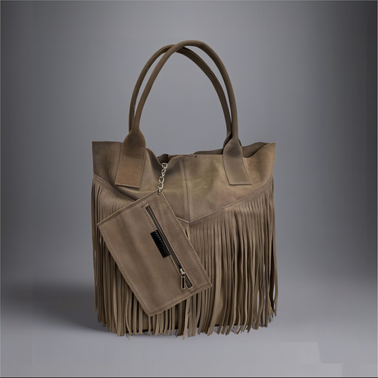 Isadora Suede Fringe Leather Tote Bag with Matching Jewellery Case by Clemés (4 Colours)
