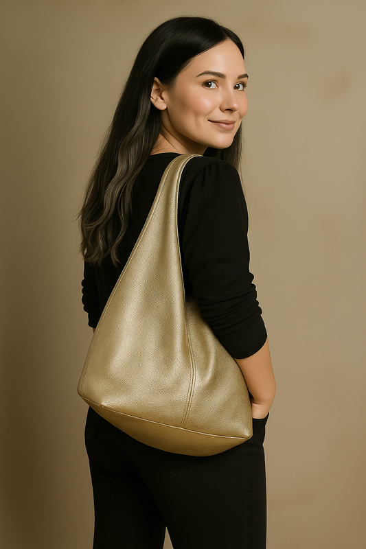 Silvia Suede Leather Slouch Tote Shoulder Bag by Clemés (Metallic)