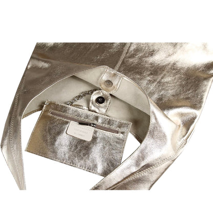 Silvia Suede Leather Slouch Tote Shoulder Bag by Clemés (Metallic)