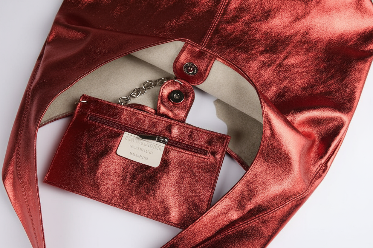 Silvia Metallic Suede Leather Slouch Shoulder Bag by Clemés (7 Colours)